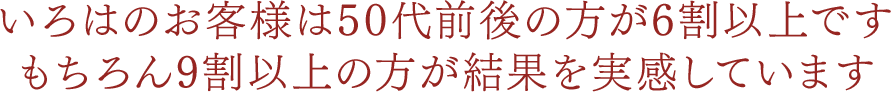 いろはのお客様は50代前後の方が6割以上です もちろん9割以上の方が結果を実感しています